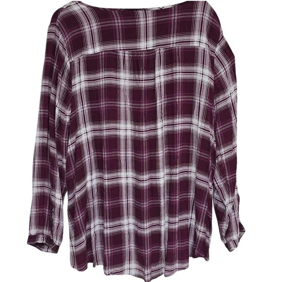 Torrid Womens Sz 3 Burgundy Plaid Button Up BOHO Grunge Festival 100% Rayon Top - Picture 2 of 12